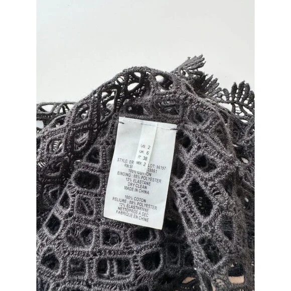 ELIE TAHARI Black Cotton Broderie Anglaise Beaded Lace Cardigan Sweater, Size 2 - Picture 14 of 15